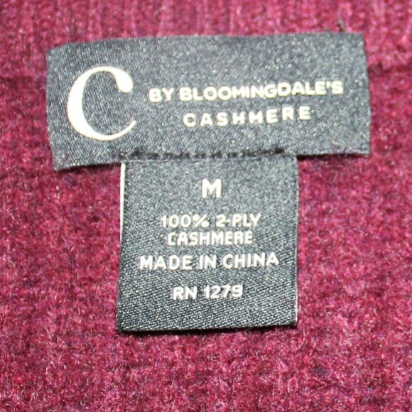 C BY BLOOMINGDALE'S CASHMERE Ribbed Crewneck Sweater In Heather Burgundy size M - Picture 5 of 6